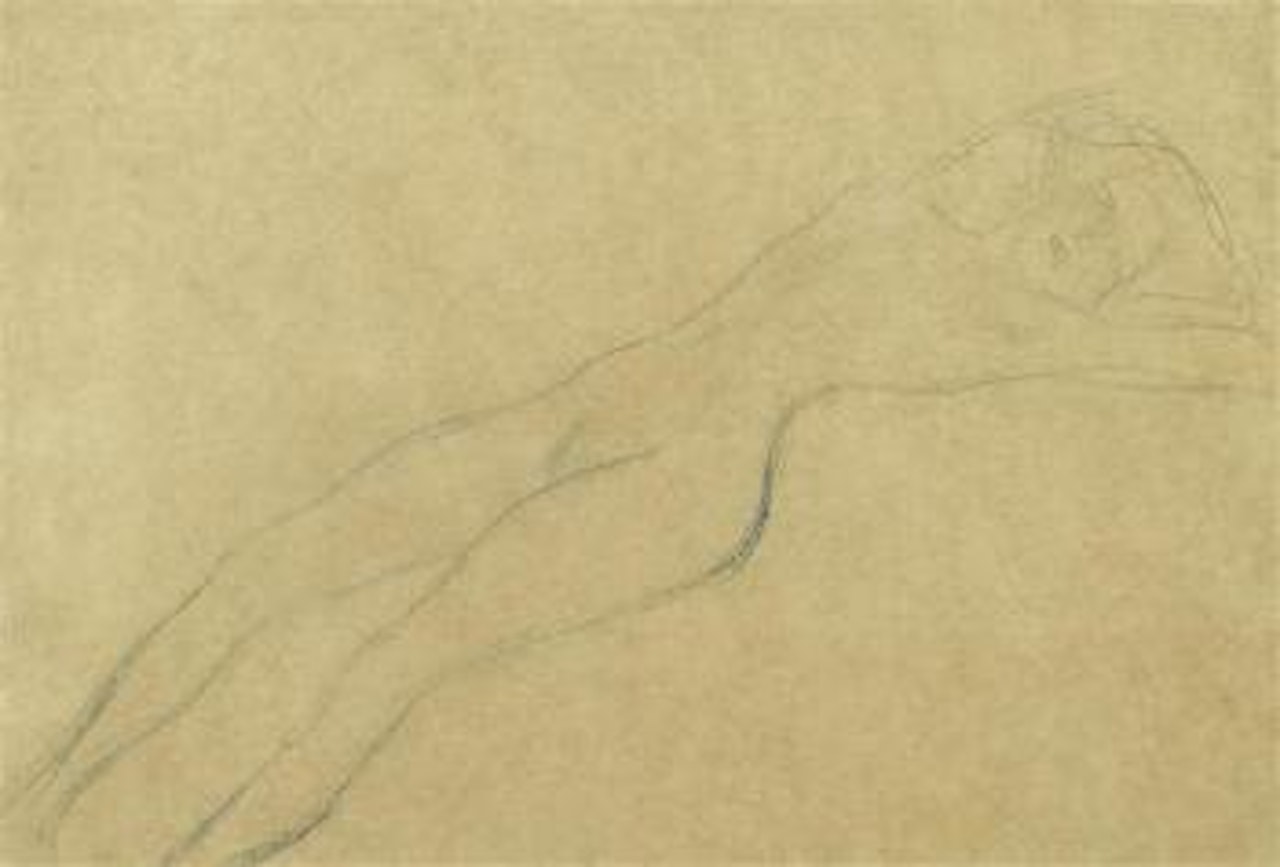 Reclining female nude (study for the right hand figure in "Bewegtes Wasser") by Gustav Klimt