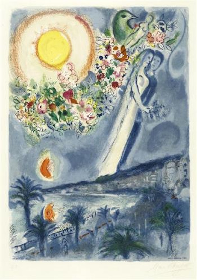 Fiancés dans le ciel de Nice by Marc Chagall