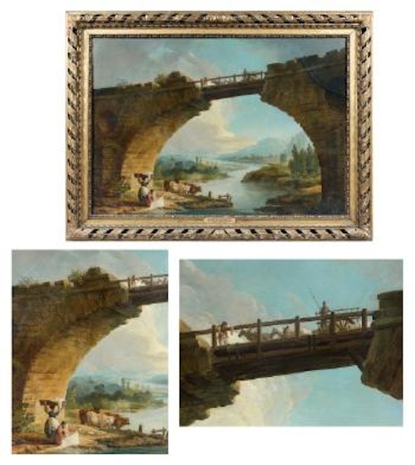 Lavandières sous un pont antique by Hubert Robert