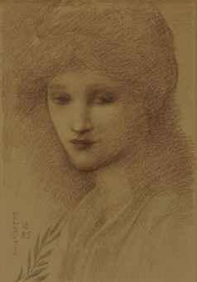 Portrait of Laura Lyttelton, née Tennant, bust-length, with her eyes downcast by Edward Coley Burne-Jones