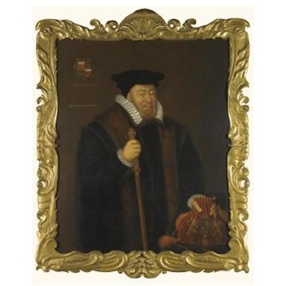 Portrait Of Sir Nicholas Bacon (1509-1579), Holding His Rod Of Office And The Purse Of The Great Seal by English School