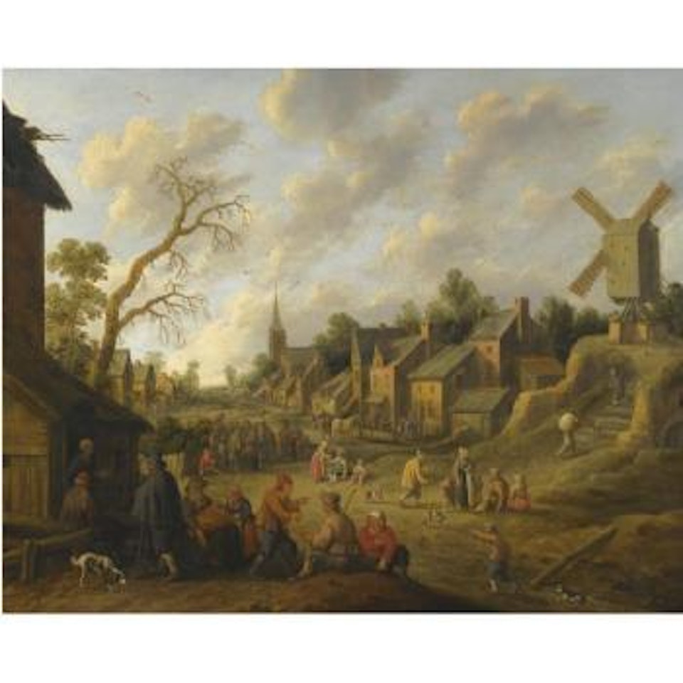 A Wide Street Through A Village Filled With Numerous Figures And Overlooked By A Windmill by Joost Cornelisz Droochsloot