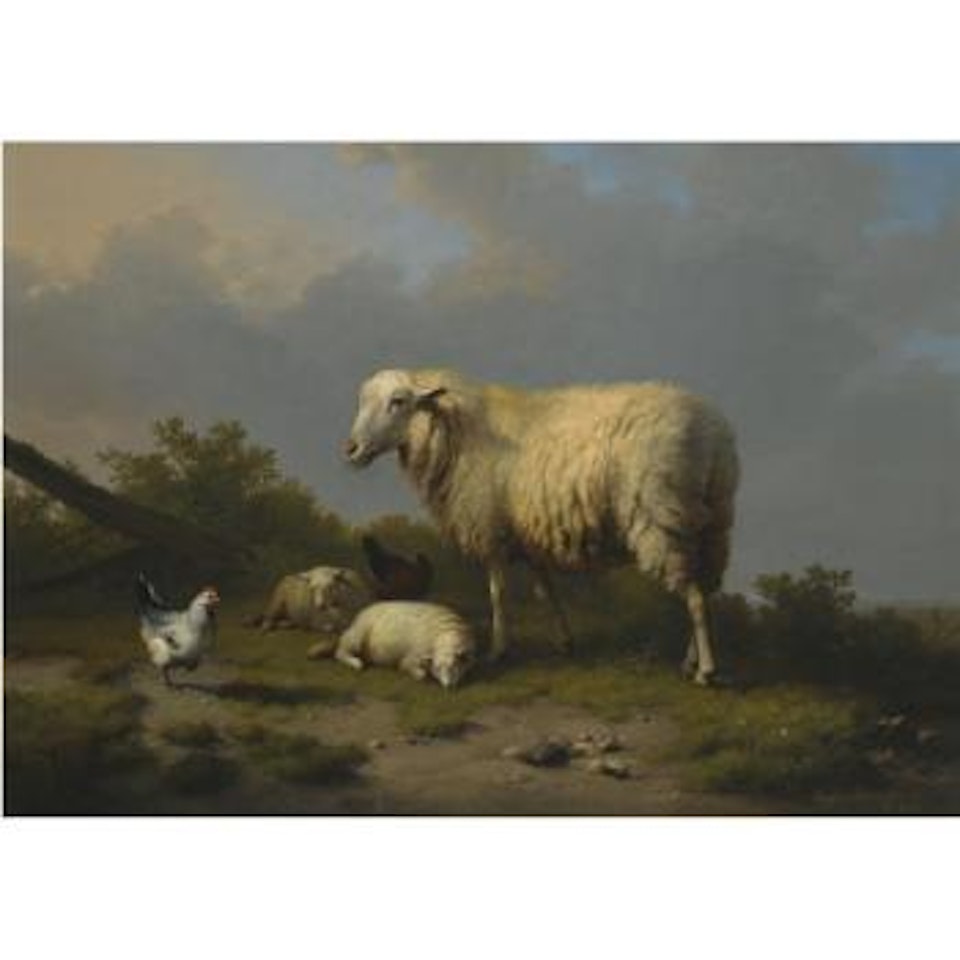 Sheep And Chickens At Pasture by Eugène Joseph Verboeckhoven