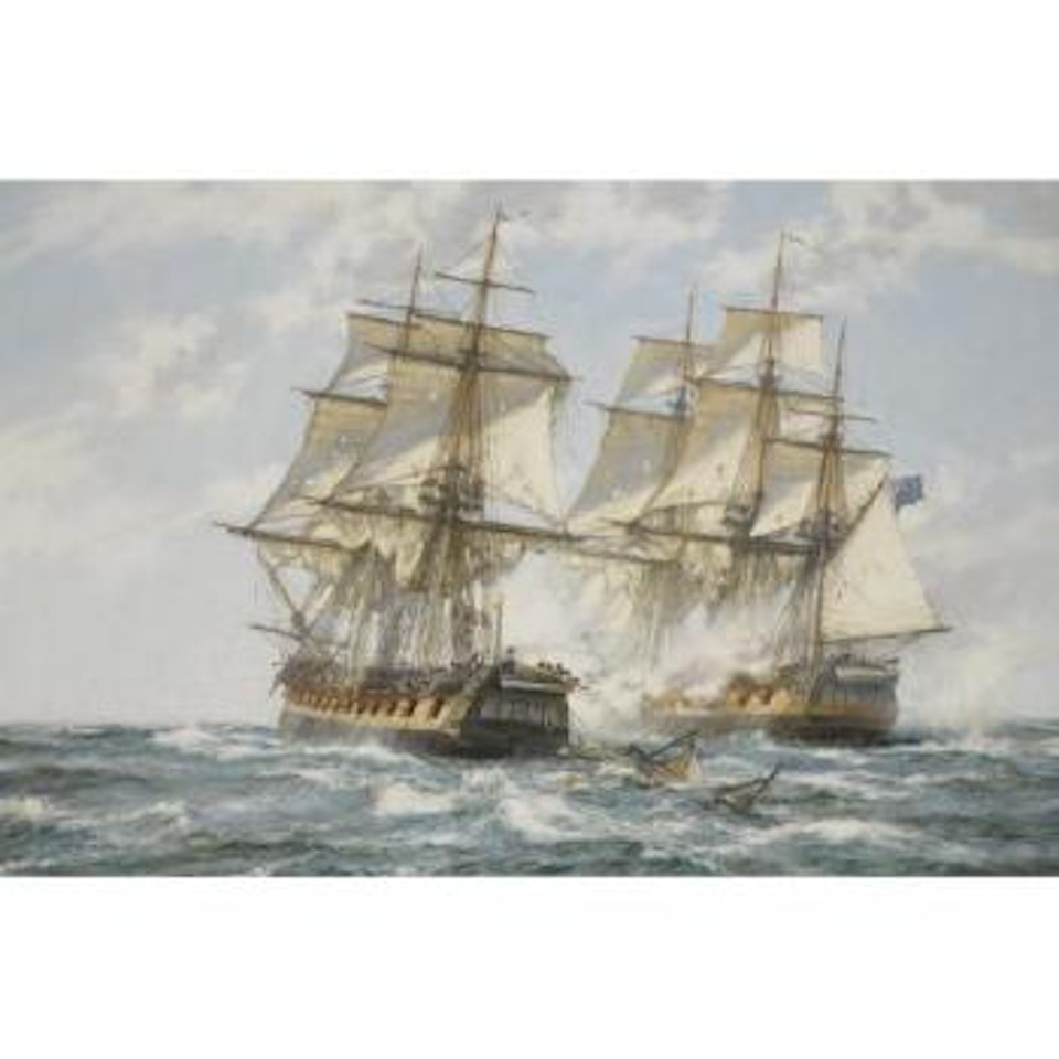 Fighting Frigates, The Nymphe And The Cleopatre by Montague Dawson