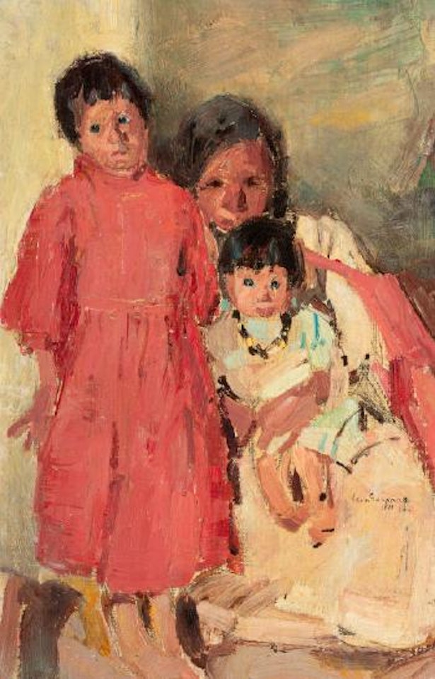 Zuni grandmother and her grandchildren by Leon Gaspard