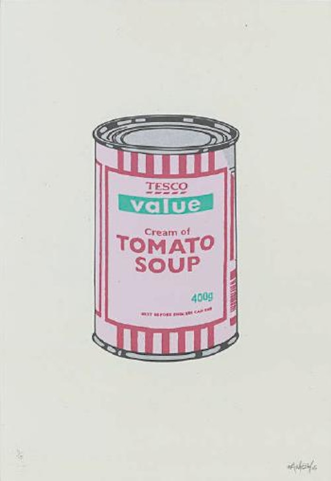 Soup can, lilac/cherry/mint by Banksy