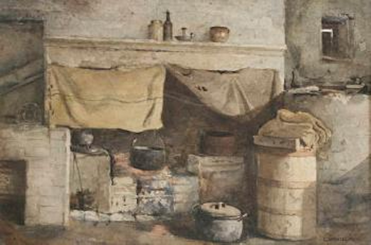 The kitchen hearth by Charles Spencelayh