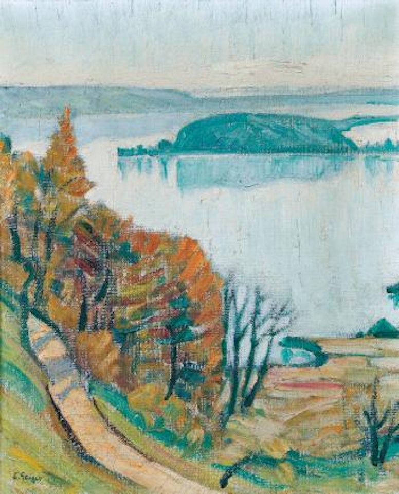 Herbstliche Ansicht des Bielersees mit St. Petersinsel by Ernst Geiger