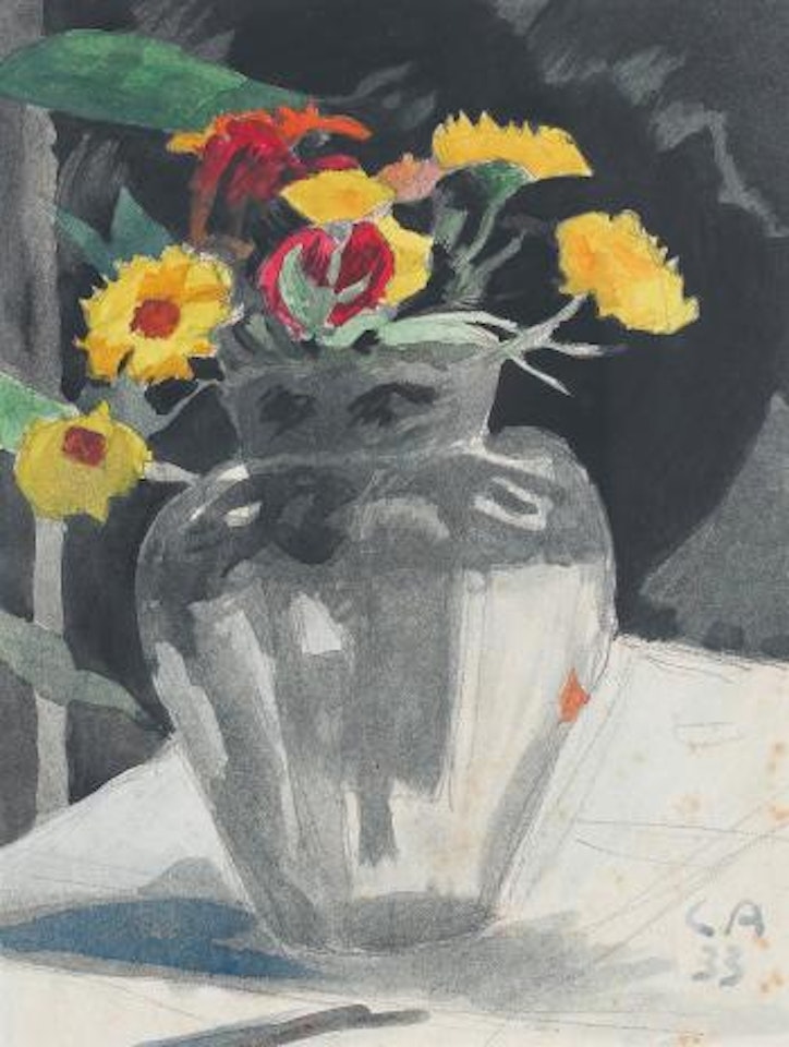 Stillleben mit gelben und roten Blumen in einer Vase by Cuno Amiet