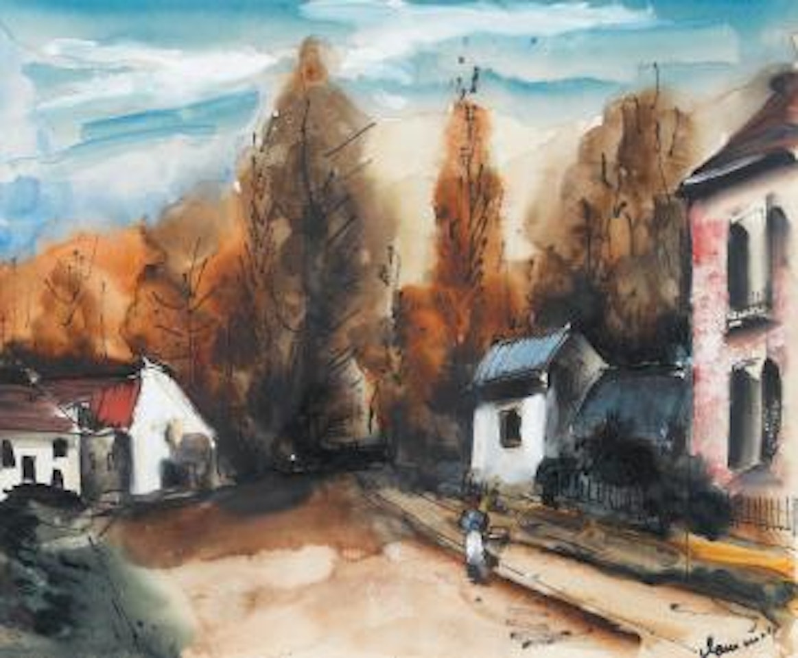 Rue dans un village avec femme by Maurice de Vlaminck