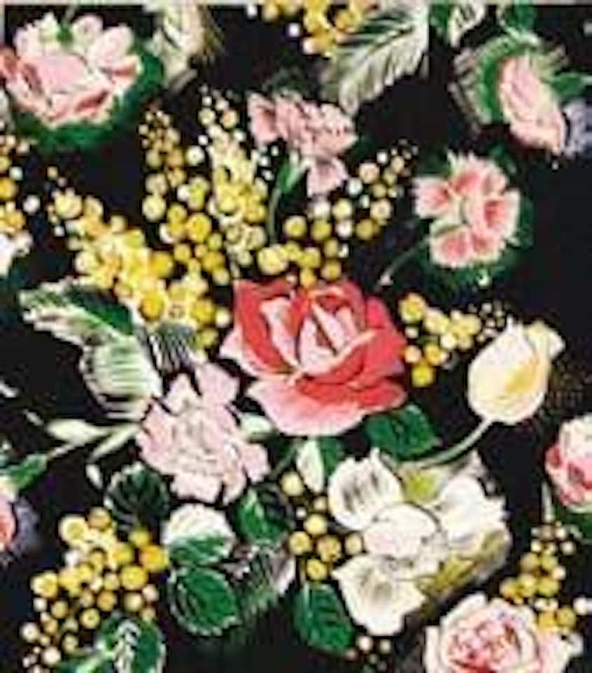 Gerbe de roses, œillets, tulipes et mimosas sur fond noir by Raoul Dufy