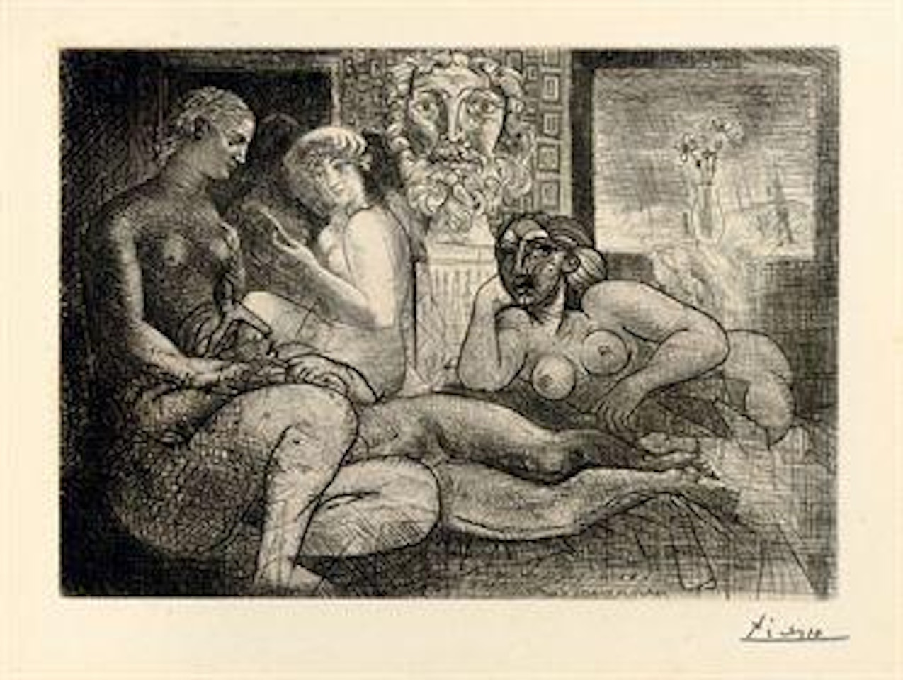 Quatre Femmes nues et Tête sculptée, from La Suite Vollard (B. 219; Ba. 424) by Pablo Picasso