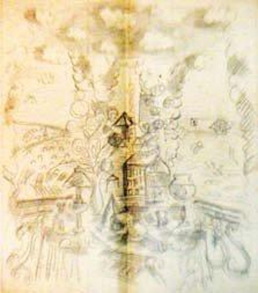 Nature morte au violon, chat, cage à oiseau et voilier, projet pour un paravent by Raoul Dufy