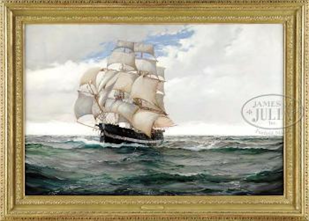 East Indiaman under full sail by Montague Dawson