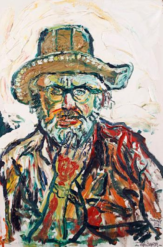 Self portrait with hat by John Bratby