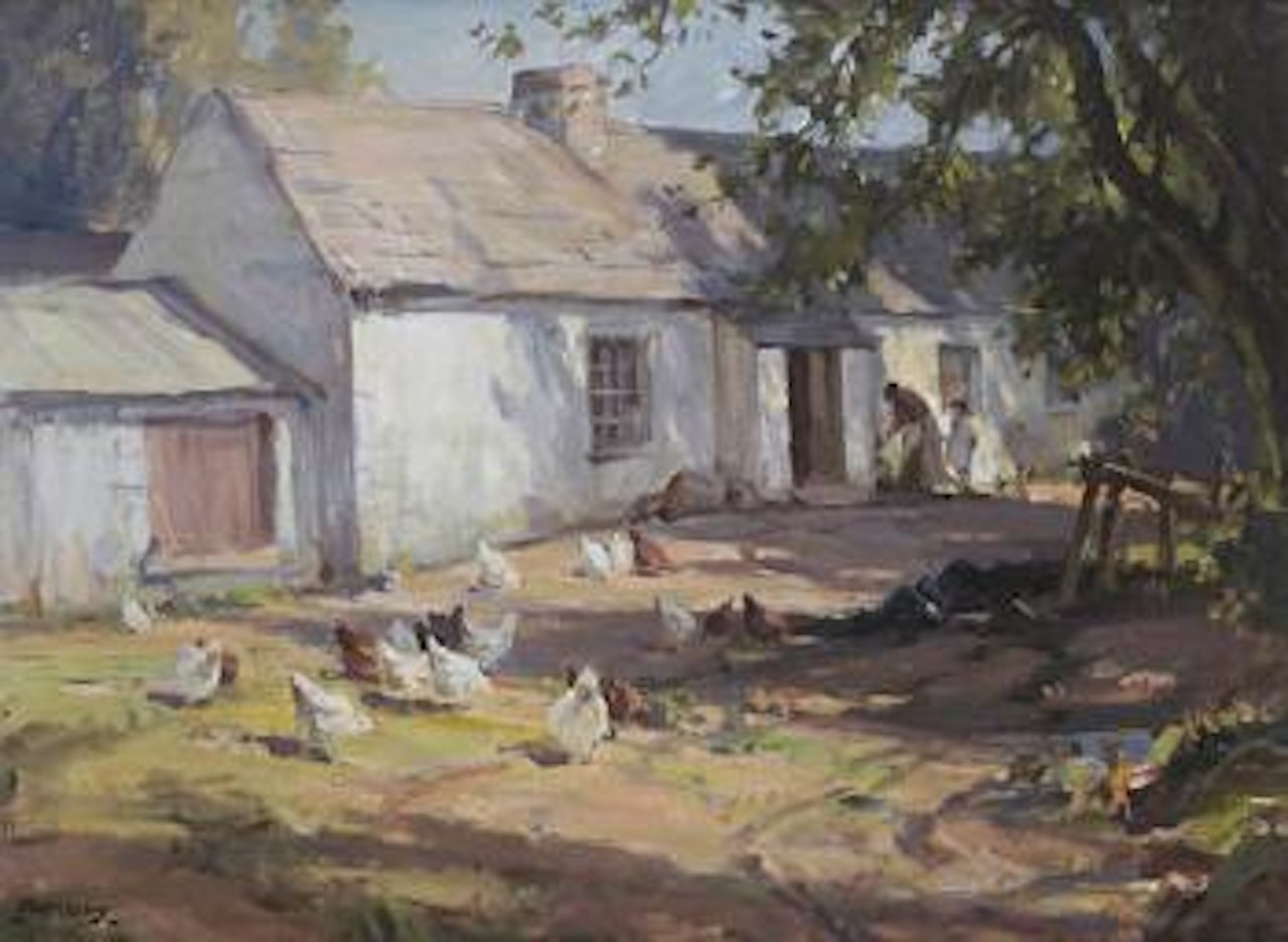 A sunlit farmyard by Frank Mckelvey