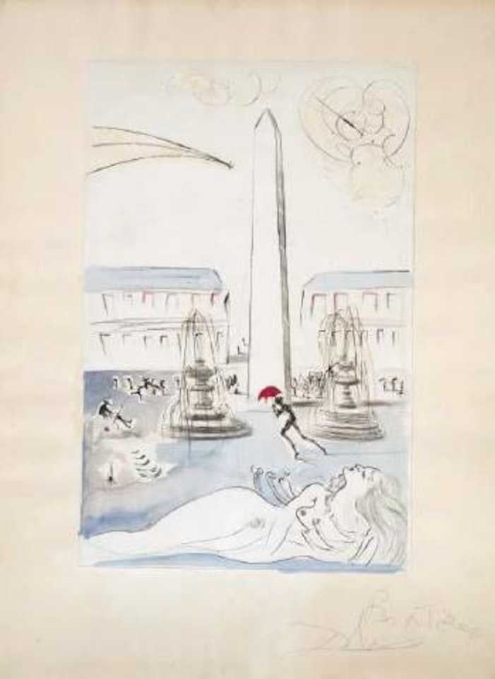 Place de la Concorde, bon à tirer aquarellé by Salvador Dali