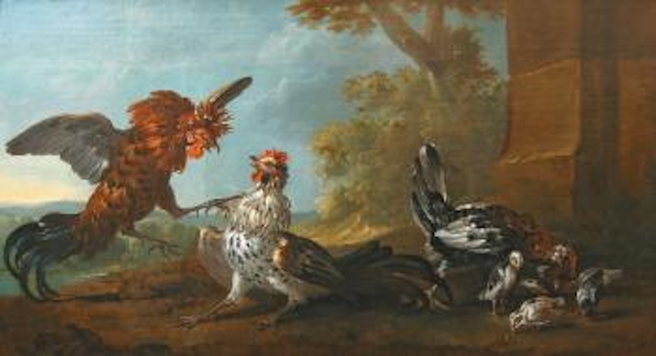 Le combat de coqs dans une basse-cour by Jean-Baptiste Oudry