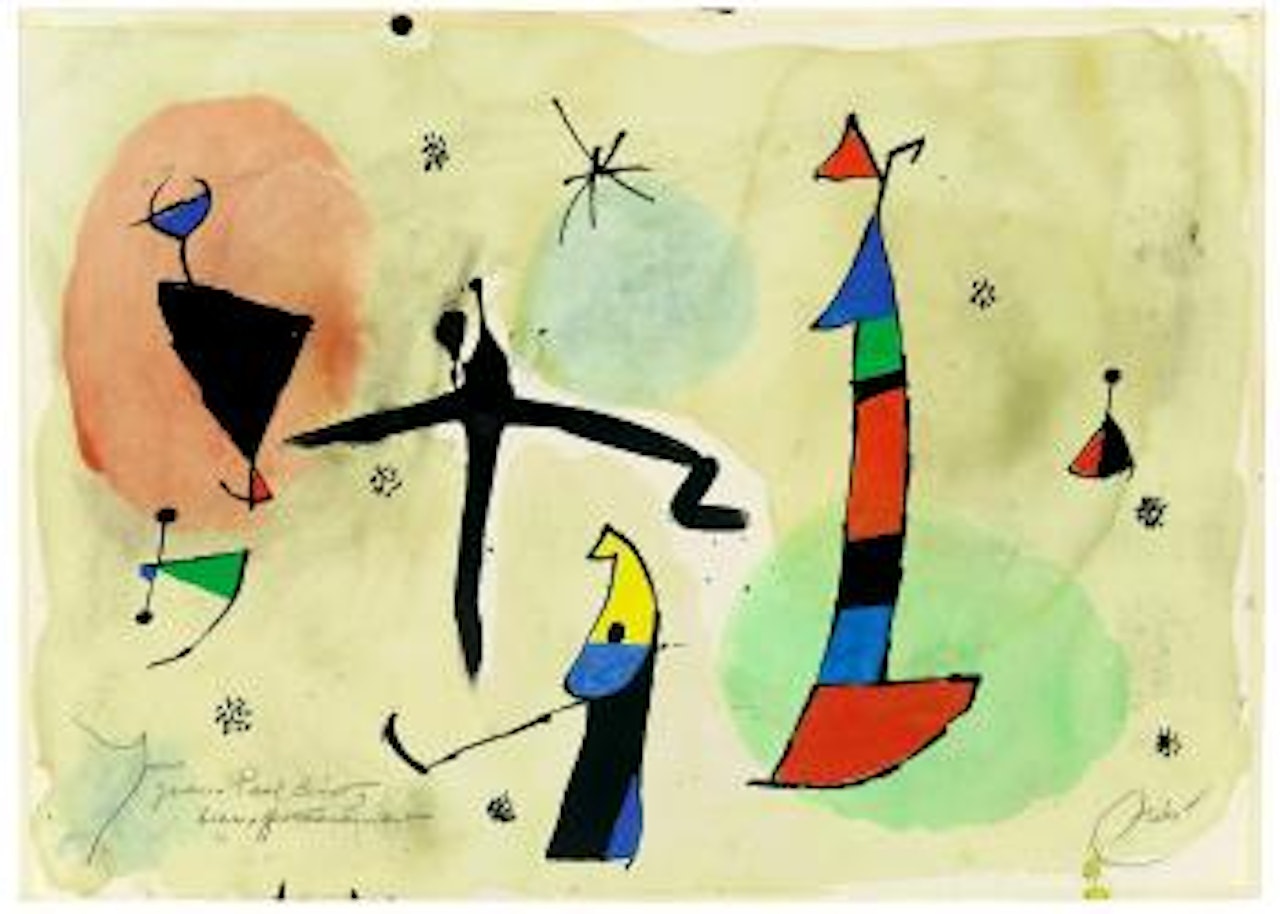 Personnages et oiseaux dans la nuit by Joan Miró