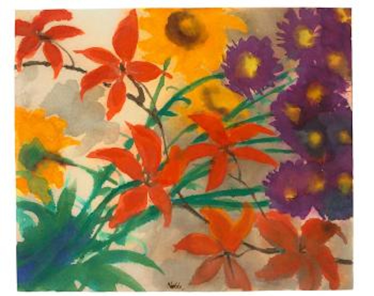 Rote, Blauviolette und Orangegelbe Blüten by Emil Nolde