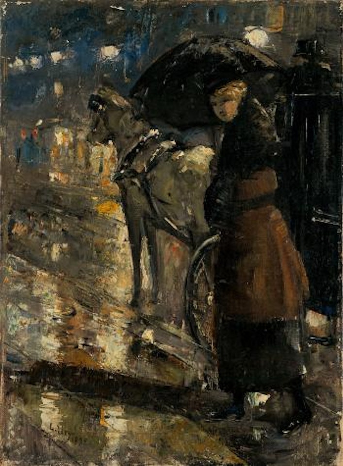 Frau und Droschke by Lesser Ury