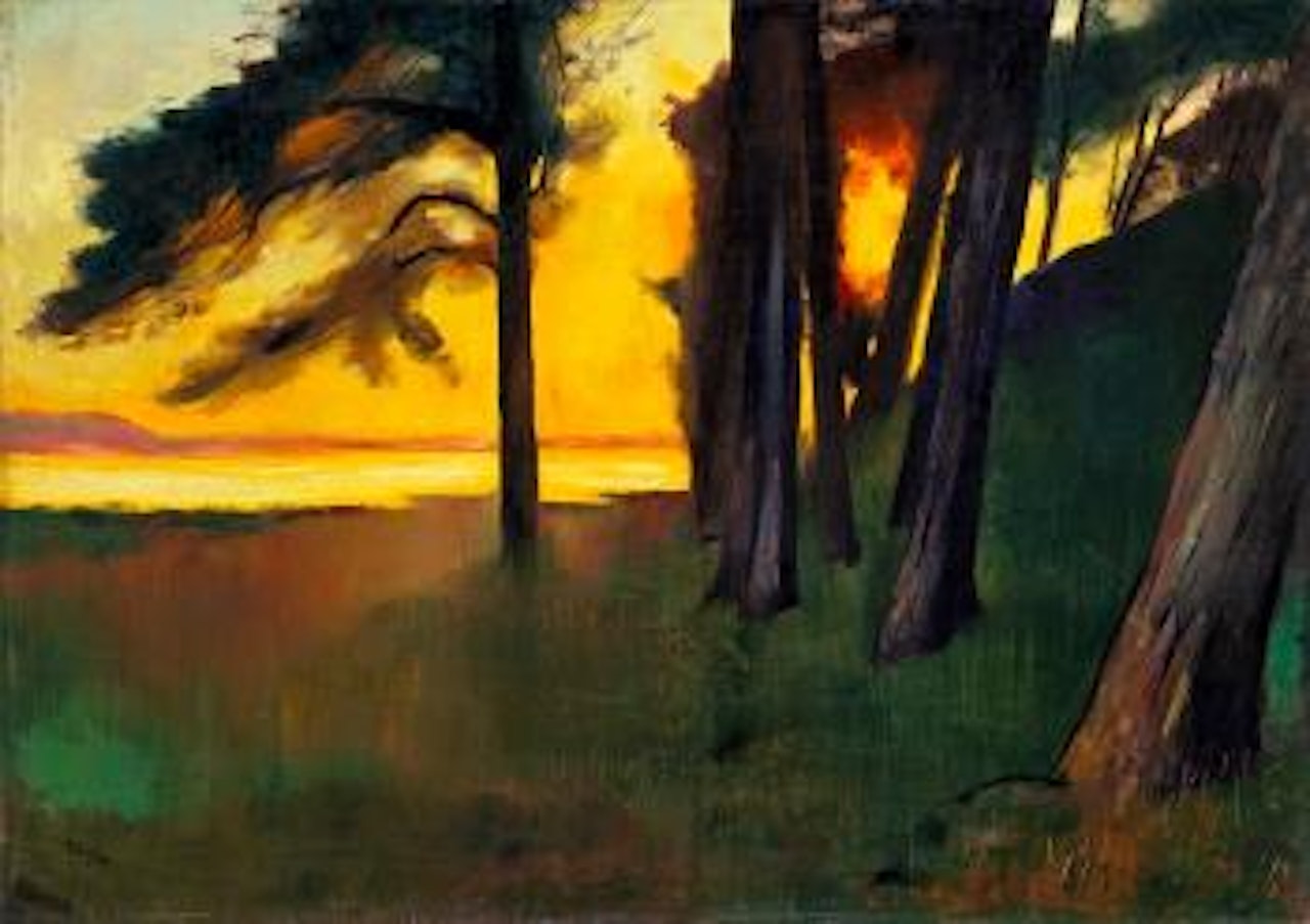 Abend an einem See mit Kiefernwald (Grunewaldsee?) by Lesser Ury
