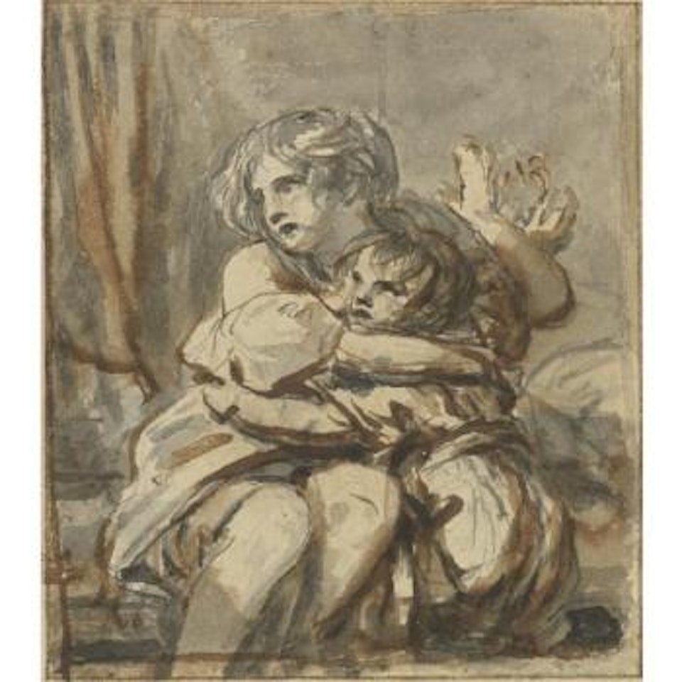 Two Frightened Children Comforting Each Other by Jean-Baptiste Greuze
