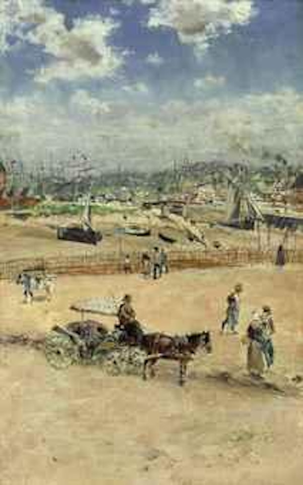 Figures before a harbor, low tide by Jean Francois Raffaelli