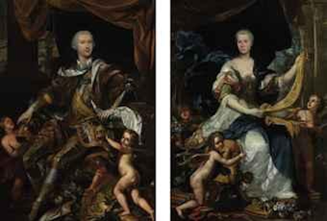 An allegorical portrait of a seated gentleman, full-length; and An allegorical portrait of a seated lady, full-length by Francesco Solimena