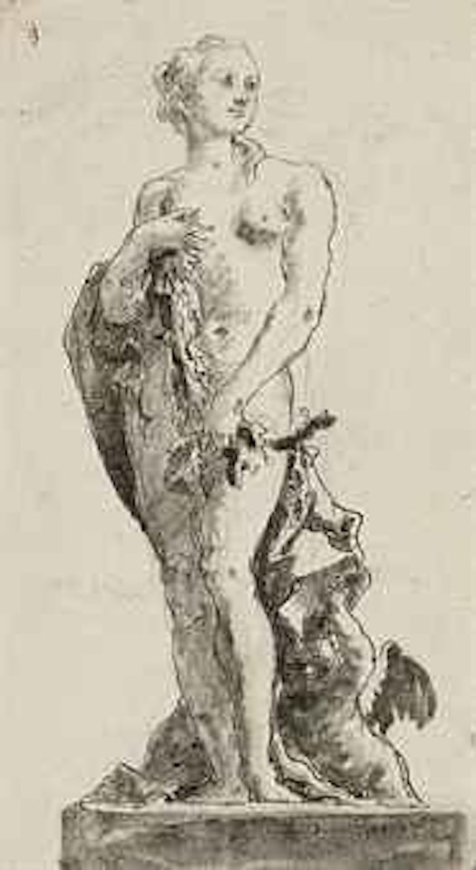 Venus on a pedestal, a putto at her feet supporting drapery by Giovanni Domenico Tiepolo