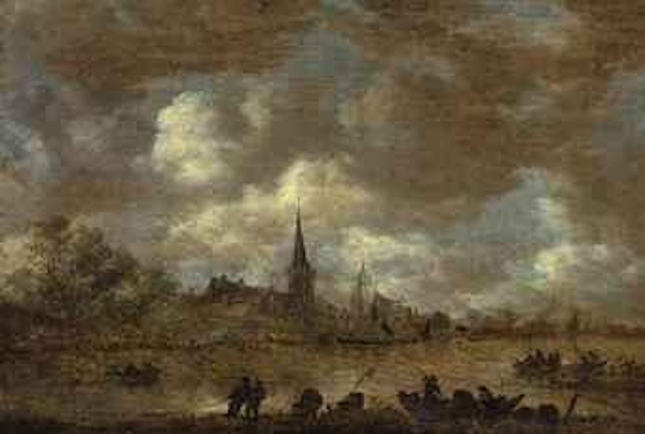 A river landscape with fishermen on shore by Jan van Goyen