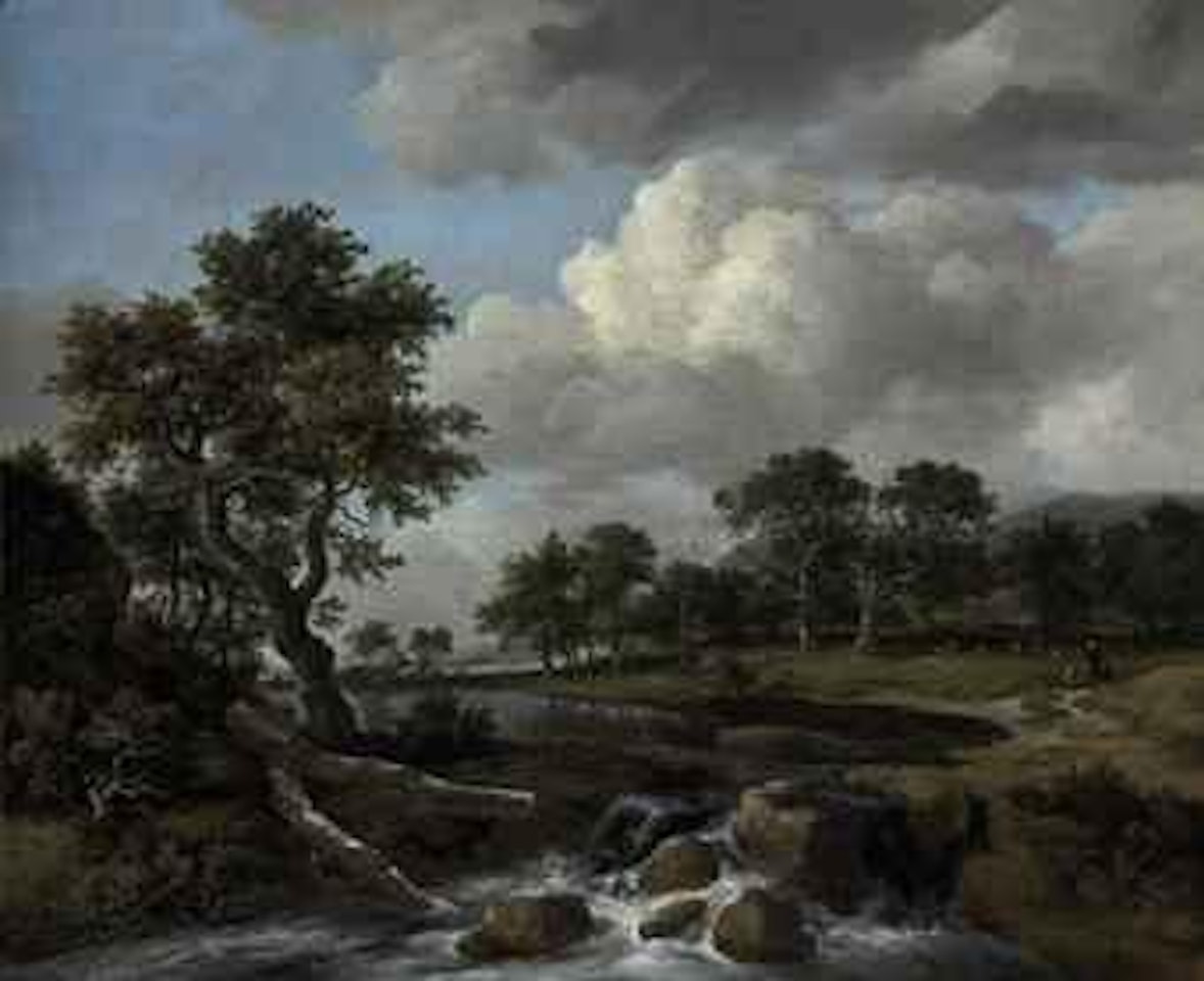 A wooded river landscape with a shepherd by Jacob Salomonsz. van Ruysdael