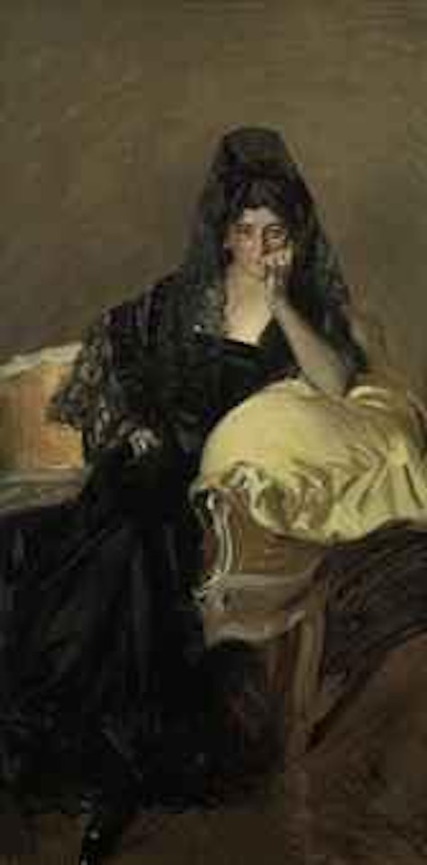 Portrait of Señora de Urcola wearing a black mantilla by Joaquin Sorolla Y Bastida