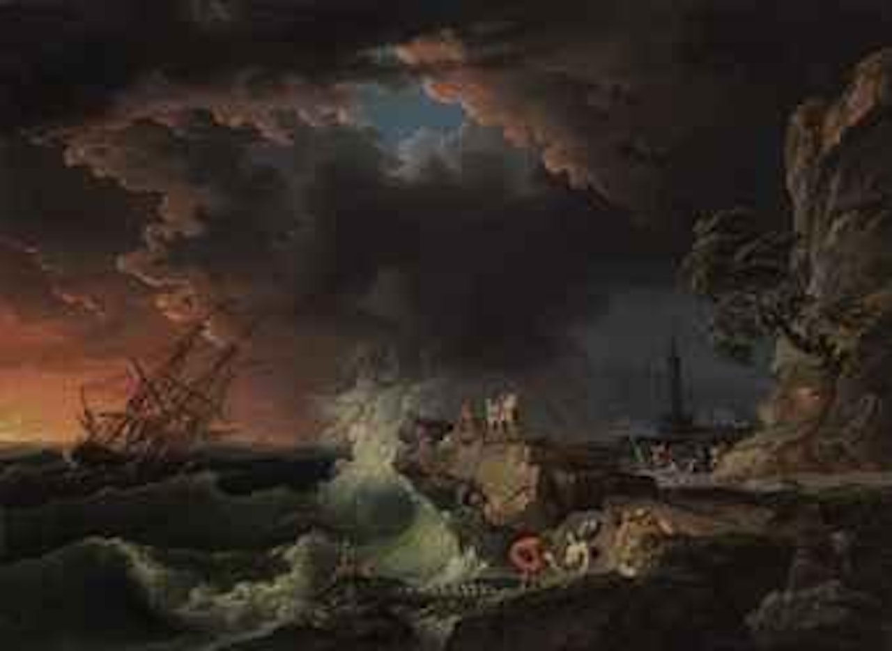 A shipwreck with figures coming ashore by Claude Joseph Vernet