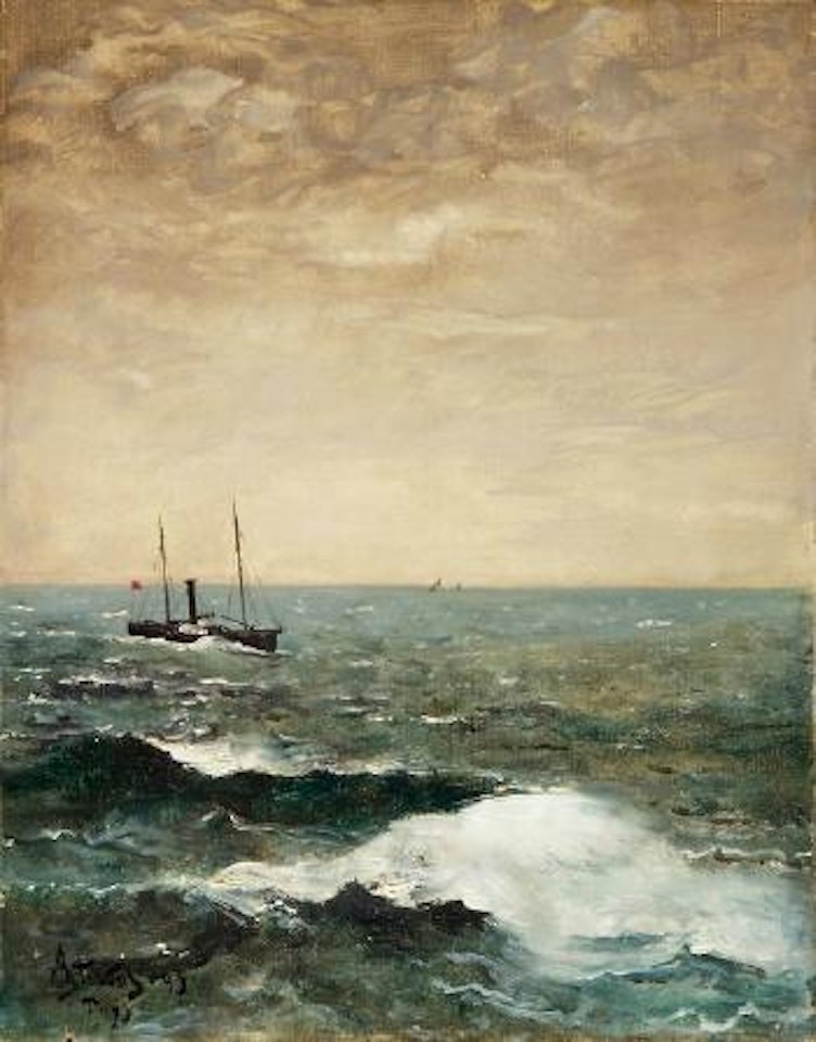 Bewegte See mit Dampfschiff by Alfred Stevens