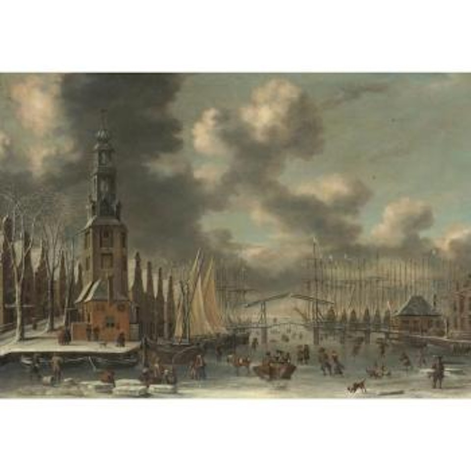 Amsterdam, The Montelbaanstoren In Winter by Thomas Heeremans by Abraham Storck