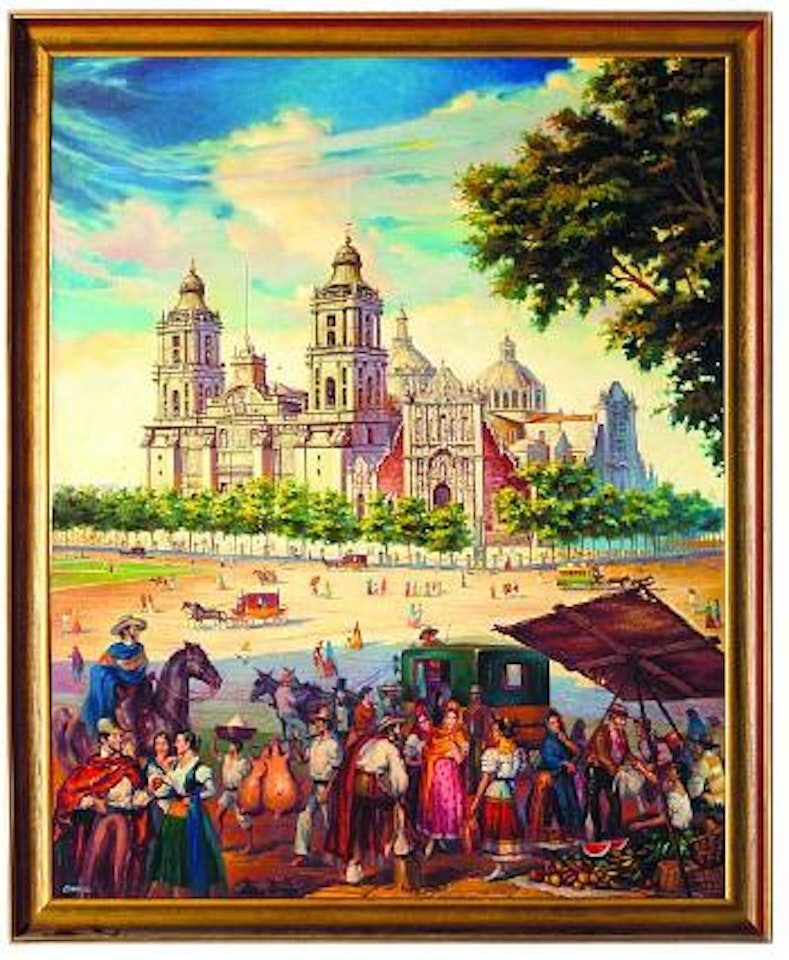 Vista de la Catedral de México by Mexican School