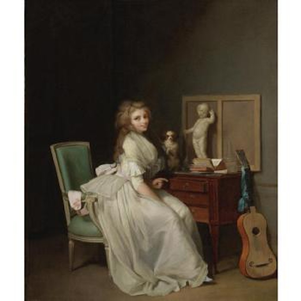 Lady In A White Dress Seated At Her Desk by Louis-Leopold Boilly