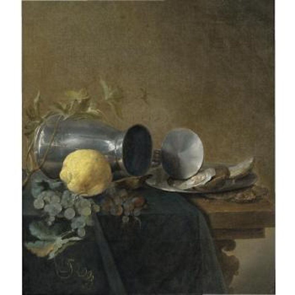 Still Life Of A Pewter Tankard, Lemon, Oysters And Grapes by Jan Davidsz de Heem