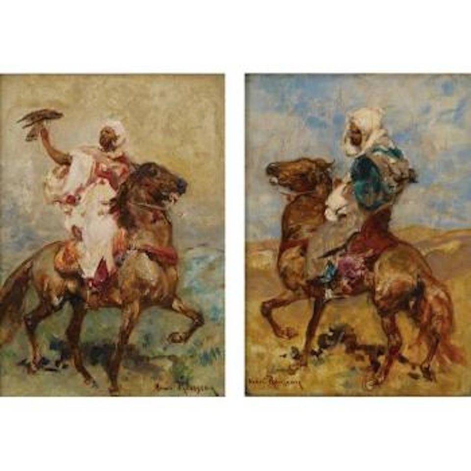 Two North Africans On Horseback: A Pair Of Paintings by Henri Émilien Rousseau