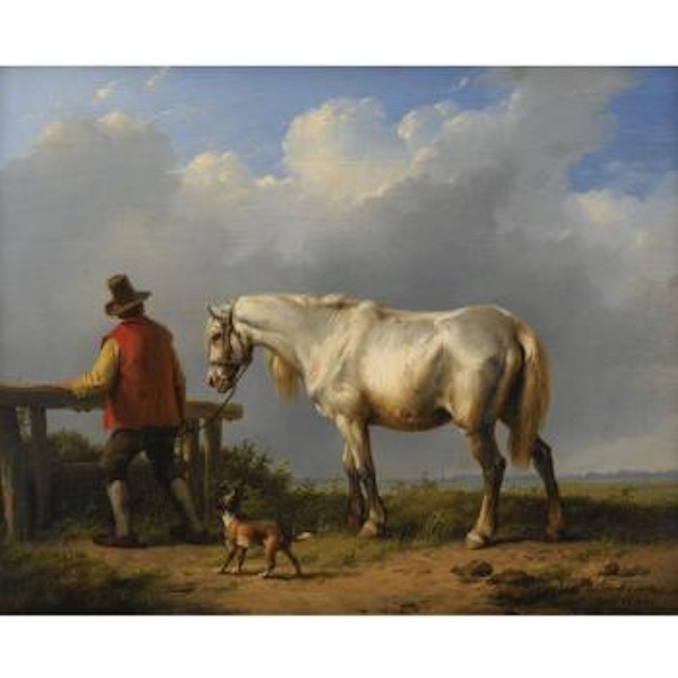 Farmhand With Horse And Dog In Landscape by Eugène Joseph Verboeckhoven
