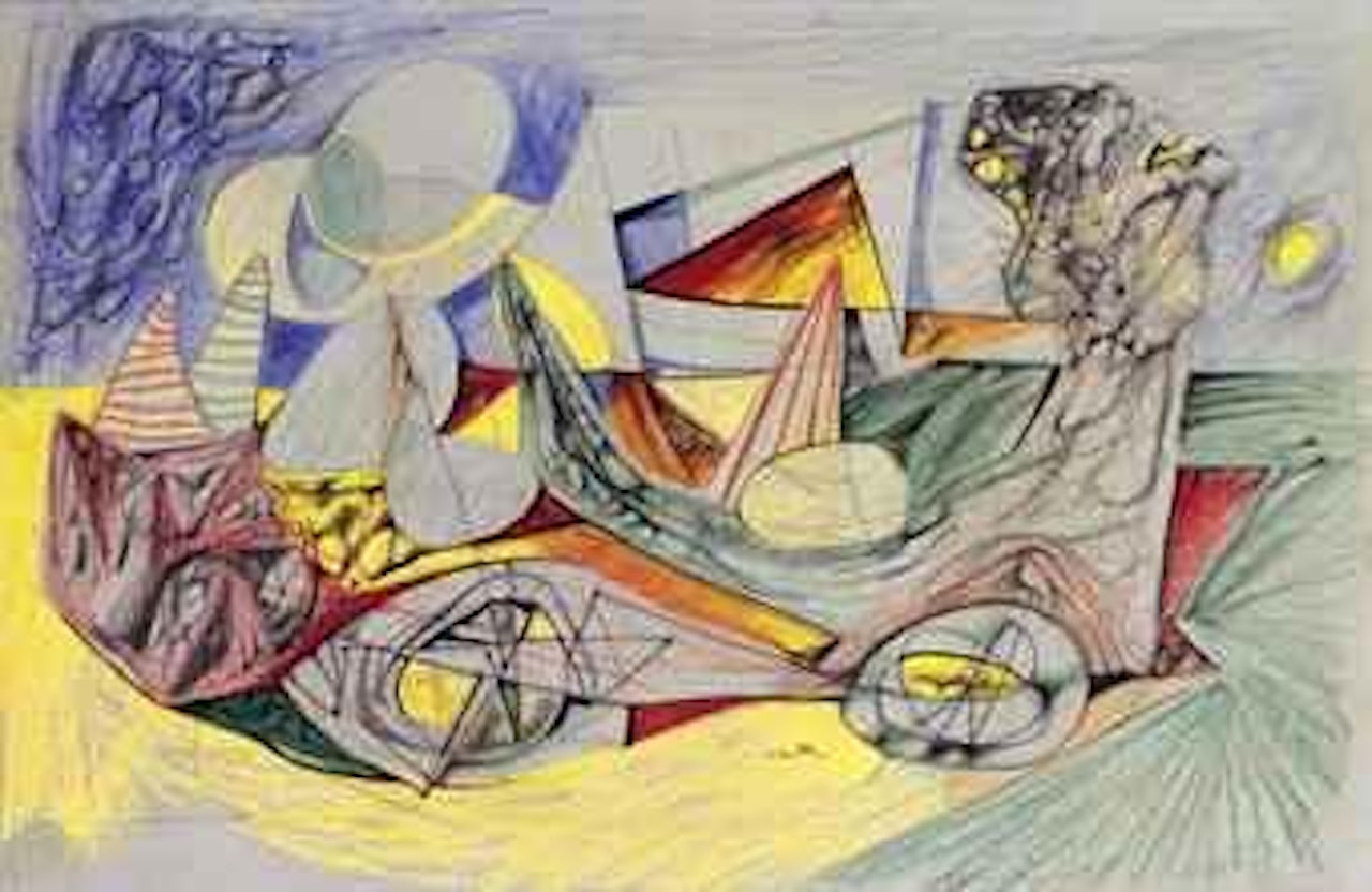 Personnages and automobile by Roberto Matta