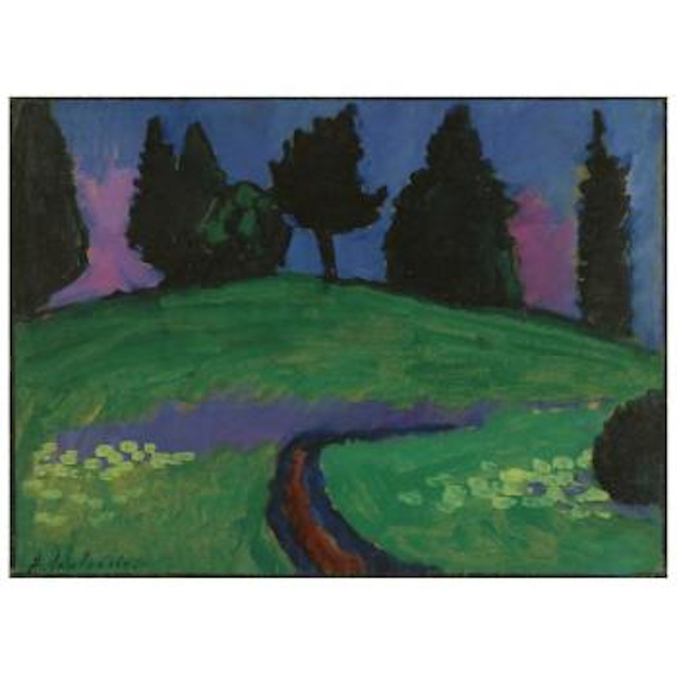 Dunkle Bäume Über Grünem Hang (Dark Trees Over Green Slope) by Alexej von Jawlensky