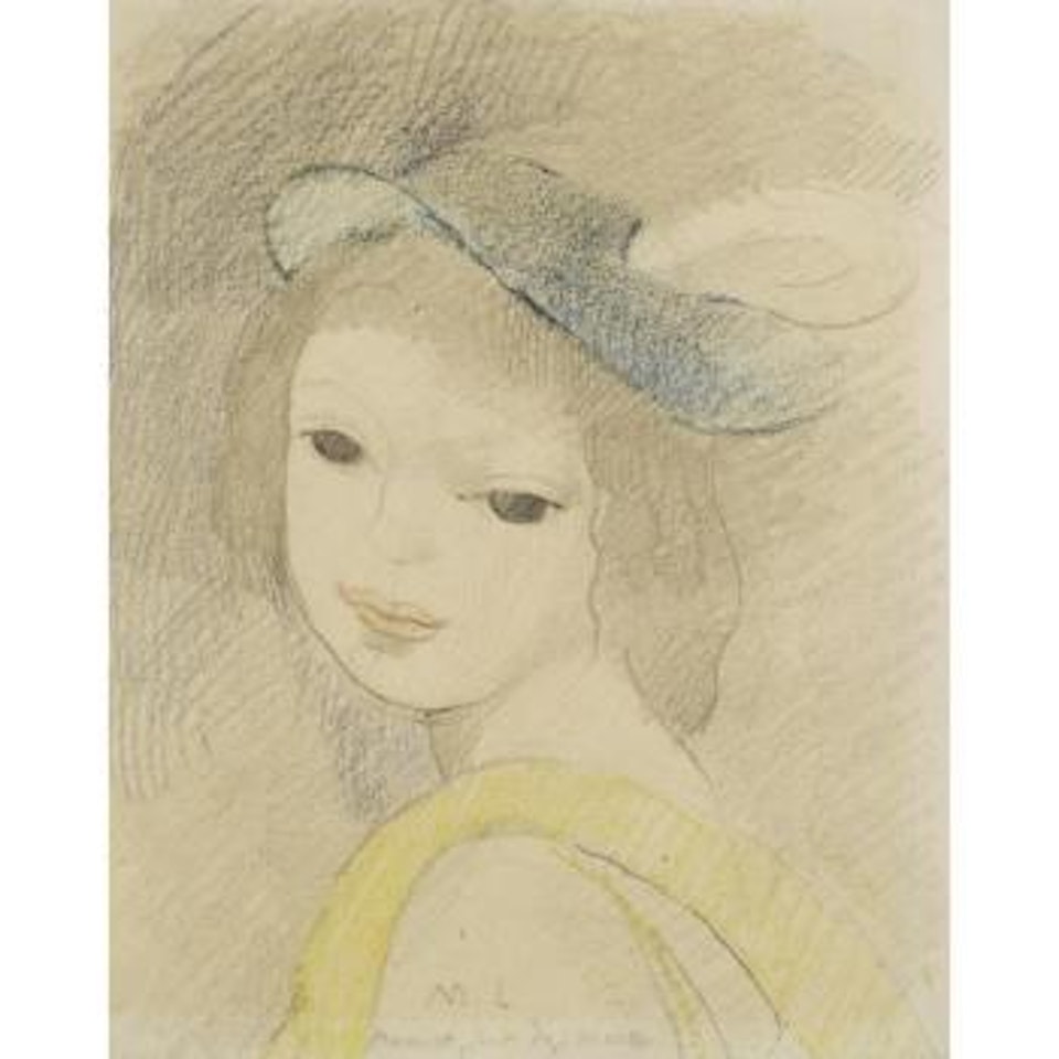 Jeune Fille À L'Écharpe Jaune Et Au Chapeau Bleu by Marie Laurencin