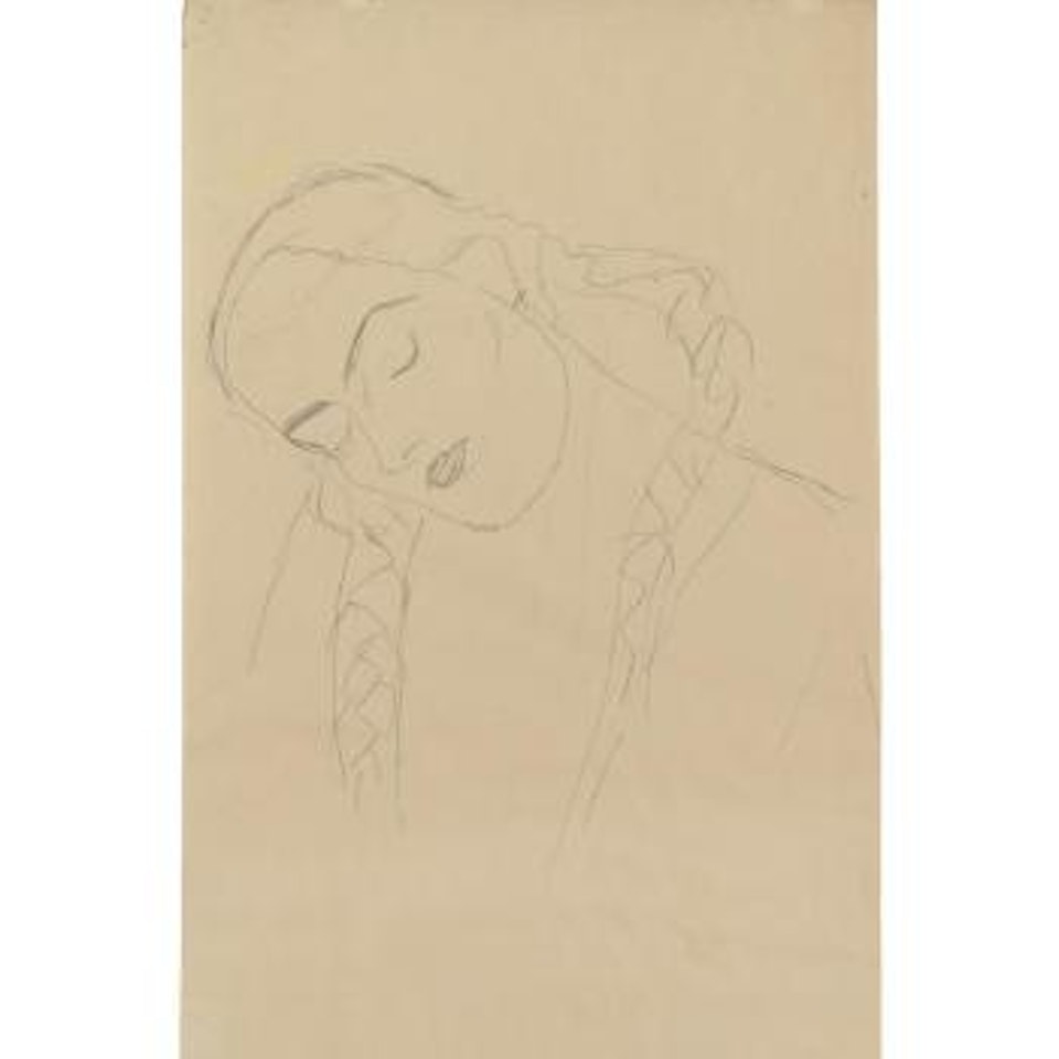 Brustbild Eines Mädchens Mit Herabfallenden Zöpfen, Den Kopf Nach Links Geneigt (Portrait Of A Girl With Cascading Plaits, Her Head Tilted To The Left) by Gustav Klimt