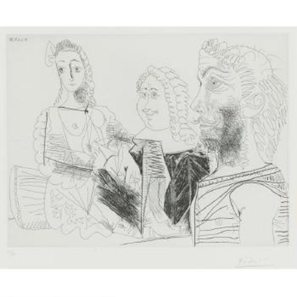 Homme En Gilet Afghan Songeant Aux Amours D'un "Mousquetaire" Et Sa DulcinÃ©e (B. 1503; Ba. 1519) by Pablo Picasso