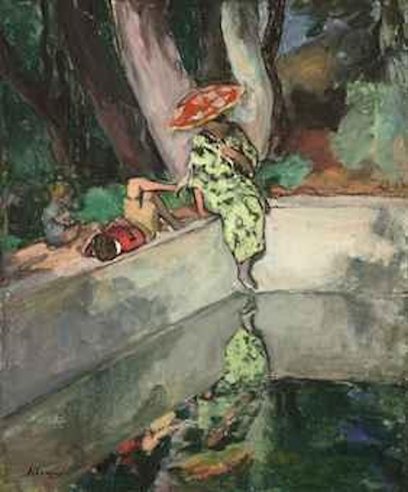 Le Pradet, femme et enfants au bord d'un bassin by Henri Lebasque