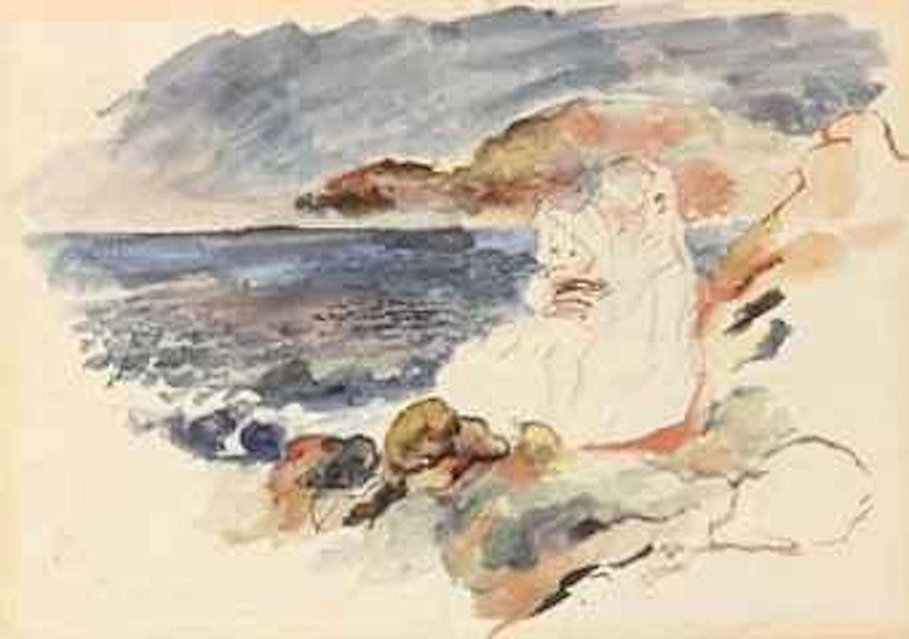 Jeune fille et enfant au bord de la mer by Pierre-Auguste Renoir