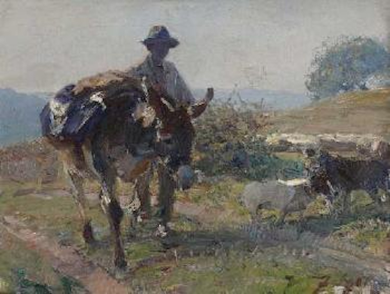 Treiber mit Packesel und zwei Hunden by Heinrich von Zugel
