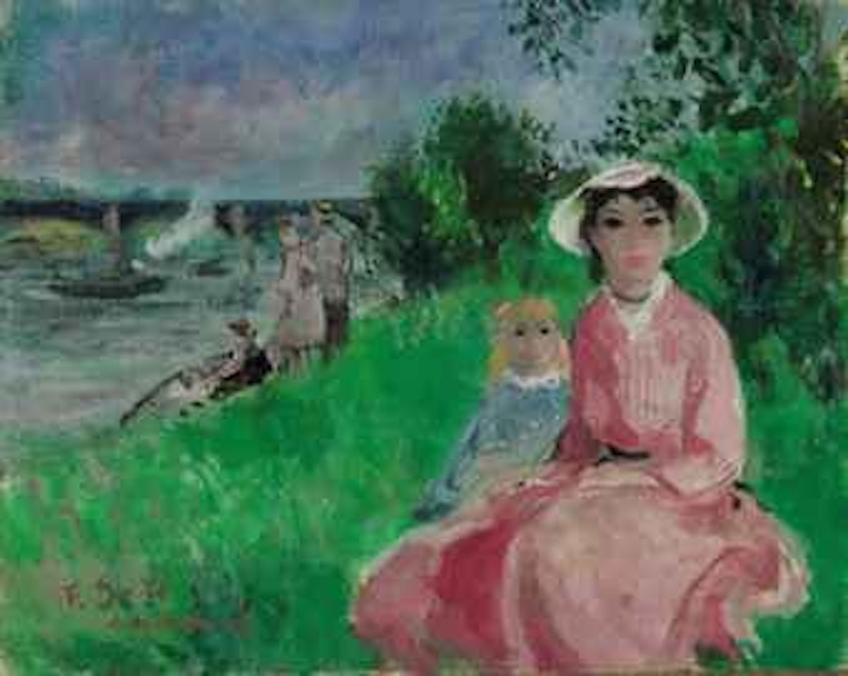 Eugénie et Marie-Lize sous le pont d'Argenteuil en été by François Gall